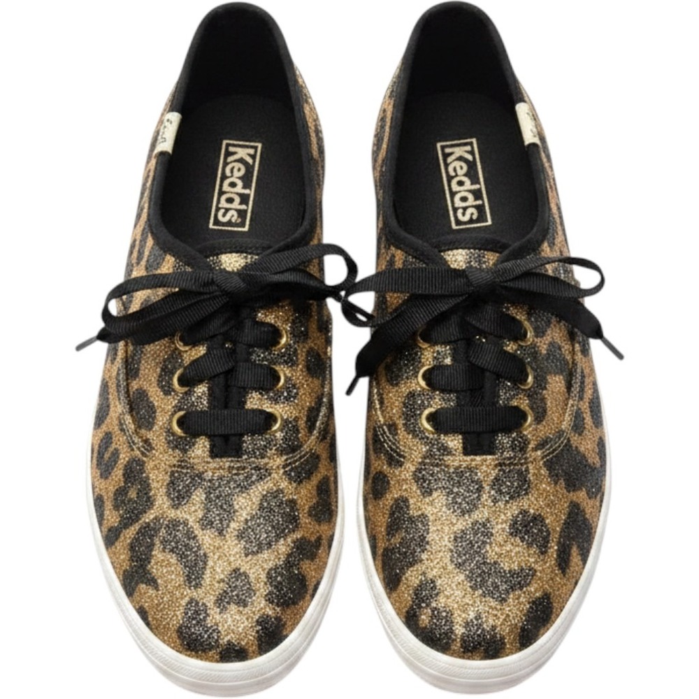 Keds x Kate Spade Leopard Glitter Champion Sneakers Gold Black Animal Print 7.5